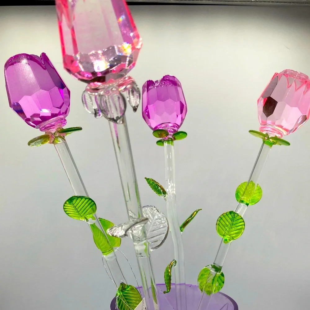 Cut Glass Rosebud Stems - Pinks